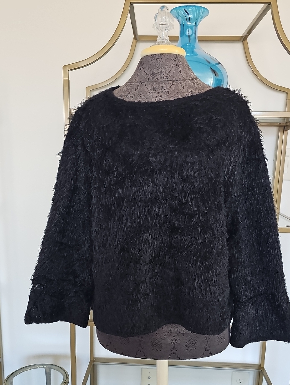 Vince Camuto Black Fuzzy Crew Neck Sweater